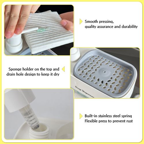 2-in-1 Plastic Double Soap Dispenser Hand Sponge Holder Dish Wash Box for Home Hotel Bathroom Kitchen Use Bath