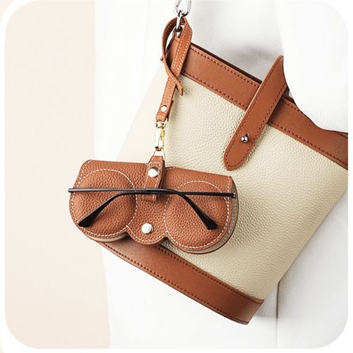Portable Retro Handmade PU Leather Glasses Bag with Lanyard Hanging Sunglasses Case Simple Glasses Storage Box Sunglasses Case