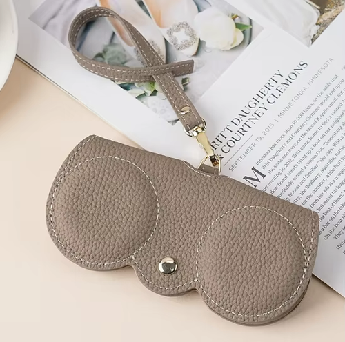 Portable Retro Handmade PU Leather Glasses Bag with Lanyard Hanging Sunglasses Case Simple Glasses Storage Box Sunglasses Case