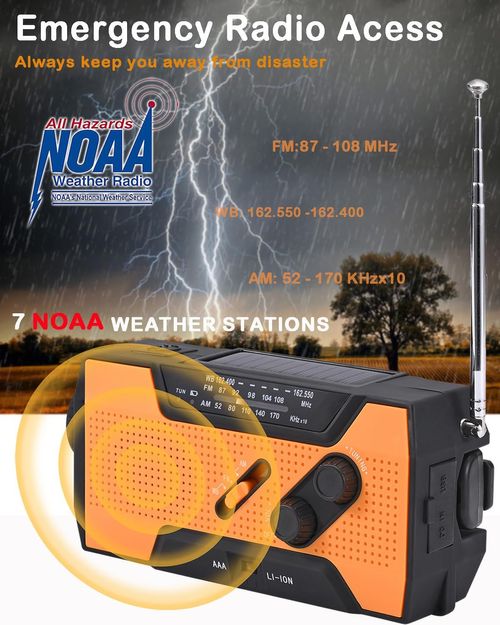 50% OFF Portable Power Bank USB Charger Solar SOS Alarm Radio with AM & FM Bands NOAA Weather