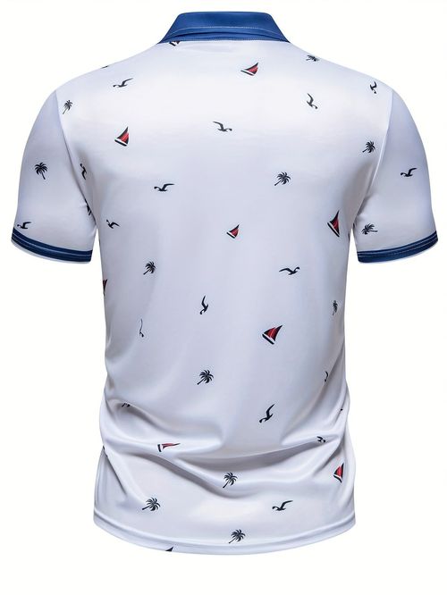 Men's 100% polyester breathable short-sleeved golf shirt, casual slim fit summer top.