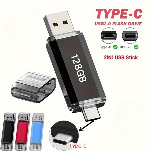 Versatile 2-in-1 USB 2.0 & Type-C Flash Drive - Rotatable Memory Stick for Phones, Available in 32GB and 128 GB