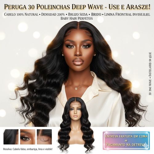 🔥 Peruca TESLAL Sem Cola HD Lace 6x6x1, 180% Densidade, Ondas Naturais, Ajustável, Macia e Barata ✨