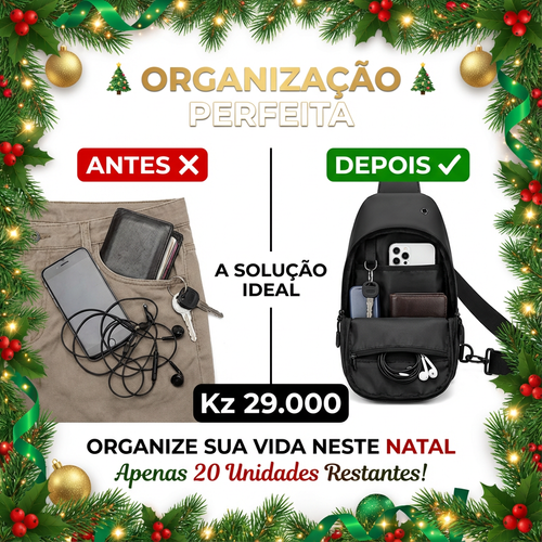 🎅🎄🔥🔋 Este Natal em Luanda, nunca mais fique sem bateria! Mochila Peitoral Impermeável com Porta USB Integrada – O presente perfeito! 🎁✨🚀