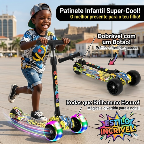 🛴🎁 Presente Perfeito para Crianças | Patinete Infantil com Rodas Luminosas 🌈✨ Dobrável e Fácil de Levar 👜🔄 Seguro e Estável para Brincar sem Preocupação 🔒👶