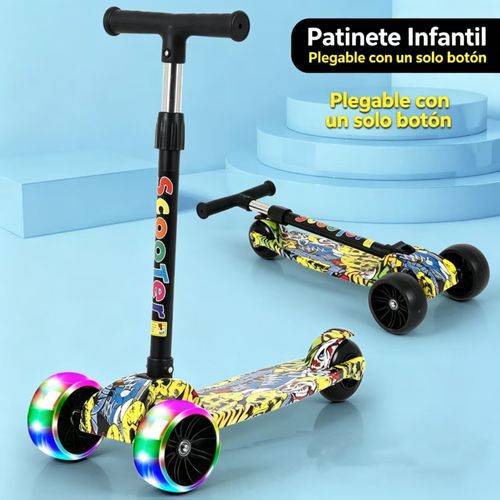 🛴🎁 Presente Perfeito para Crianças | Patinete Infantil com Rodas Luminosas 🌈✨ Dobrável e Fácil de Levar 👜🔄 Seguro e Estável para Brincar sem Preocupação 🔒👶