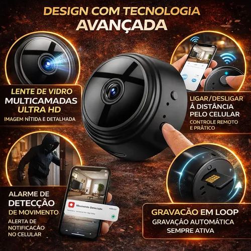 Câmara de Segurança WiFi sem fio com visão noturna e deteção de movimento