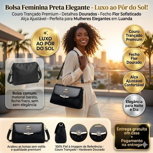 🌟👜 Bolsa Preta de Luxo com Acabamentos Dourados - Qualidade e Moda em Um Só