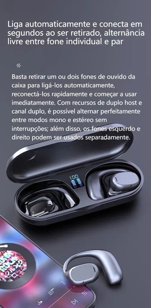 🎧 48 Horas de Música sem Parar! Auscultador Desportivo Bluetooth 🎧 —— Usa Uma ou Duas Orelhas, Perfeito para Desporto e Dia a Dia!