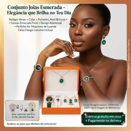 💚✨ Kit de Luxo Feminino 5 em 1 — Relógio + Colar + Pulseira + Anel + Brincos 🎁