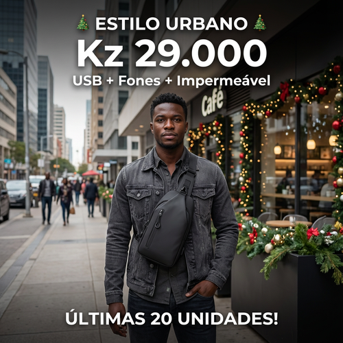 🎅🎄🔥🔋 Este Natal em Luanda, nunca mais fique sem bateria! Mochila Peitoral Impermeável com Porta USB Integrada – O presente perfeito! 🎁✨🚀