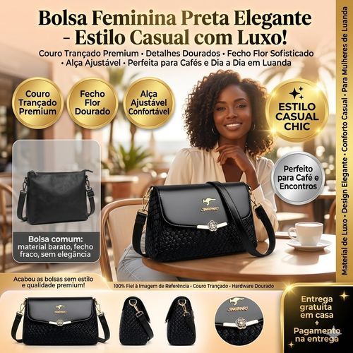 🌟👜 Bolsa Preta de Luxo com Acabamentos Dourados - Qualidade e Moda em Um Só