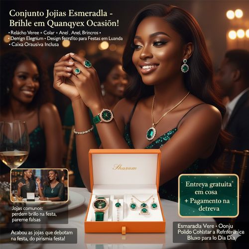 💚✨ Kit de Luxo Feminino 5 em 1 — Relógio + Colar + Pulseira + Anel + Brincos 🎁