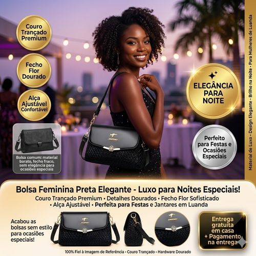 🌟👜 Bolsa Preta de Luxo com Acabamentos Dourados - Qualidade e Moda em Um Só