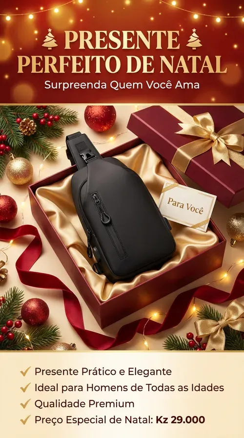 🔥🔋 Em Luanda, nunca fique sem bateria! Mochila Peitoral Impermeável com Porta USB Integrada — Prática, segura e ideal para o dia a dia 🎒✨🚀 🔥