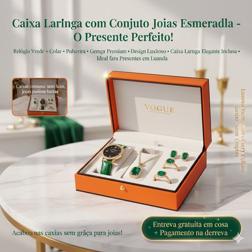 💚✨ Kit de Luxo Feminino 5 em 1 — Relógio + Colar + Pulseira + Anel + Brincos 🎁