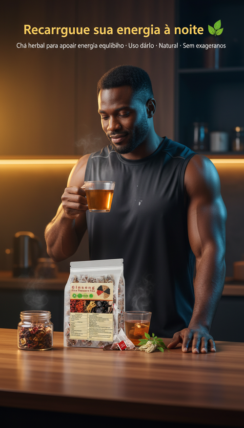 💪Chá Seis Tesouros com Ginseng ⚡💪 – Amora, Maca, Goji, Ginseng e Tâmaras para Vitalidade e Força