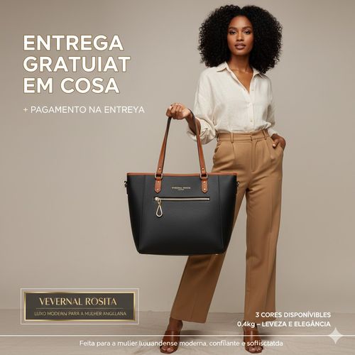 🔥 2026 Luanda 🔥 Nova Tote VERENAL ROSITA – Capacidade Gigante, Couro Premium Preto com Detalhes Castanho, Elegância Total para o Dia a Dia! 🛍️💎 Entrega Gratuita em Casa + Pagamento na Entrega! Corre!