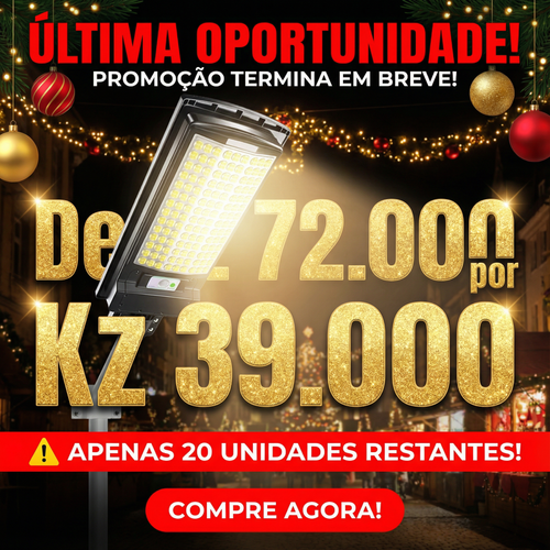 🇦🇴💡 Luanda ☀️🔥 Lâmpada Solar Integrada Ultra Potente ⚡🌟— Sensor Inteligente Automático 🚶‍♂️🔔 e Totalmente À Prova dÁgua 💦🌧️— Carrega Rapidamente de Dia 🔋☀️, Ilumina com Força a Noite Toda 🌙✨— Luz Forte, Poupança Garantida e Vida Longa! 💰🔋🇦🇴