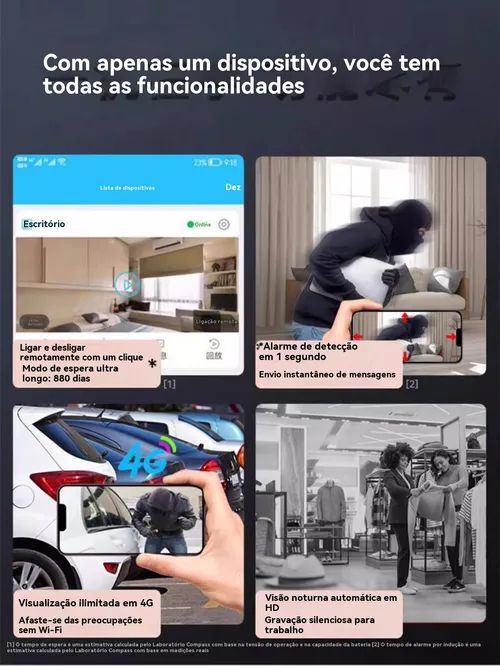 Câmara de Segurança WiFi sem fio com visão noturna e deteção de movimento