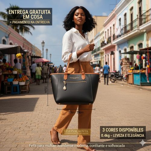 🔥 2026 Luanda 🔥 Nova Tote VERENAL ROSITA – Capacidade Gigante, Couro Premium Preto com Detalhes Castanho, Elegância Total para o Dia a Dia! 🛍️💎 Entrega Gratuita em Casa + Pagamento na Entrega! Corre!