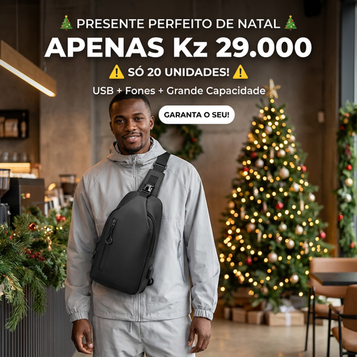 🎅🎄🔥🔋 Este Natal em Luanda, nunca mais fique sem bateria! Mochila Peitoral Impermeável com Porta USB Integrada – O presente perfeito! 🎁✨🚀
