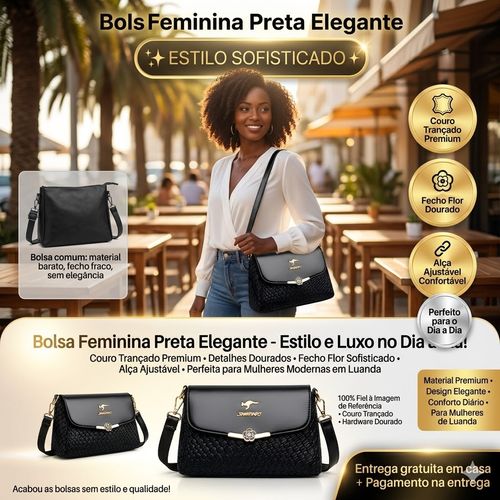 🌟👜 Bolsa Preta de Luxo com Acabamentos Dourados - Qualidade e Moda em Um Só