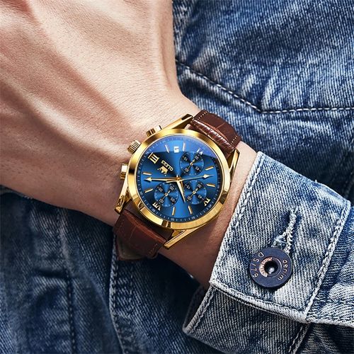 Olevs 2872 Relógio De Moda Para Homens Top Marca de moda À Prova D' Água Relógio De Quartzo Marrom Couro Sports Relógio De Pulso Relogio masculino