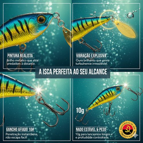 🔥🎣 Isca VIB Tigre Dourado 10g — 5 Iscas + 1 Caixa GRÁTIS + 10 Pinos Nº1 🐟⚡