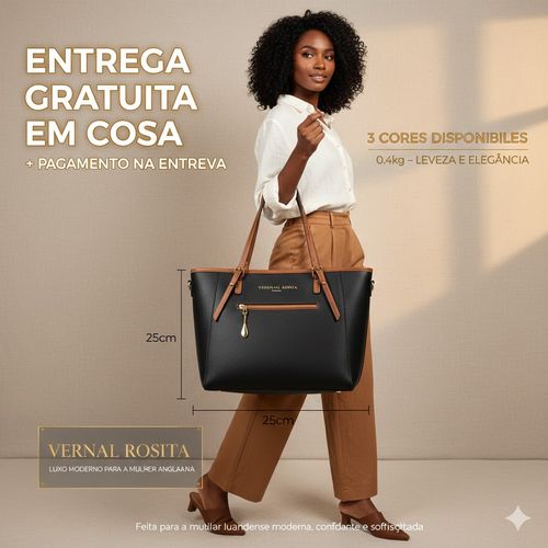 🔥 2026 Luanda 🔥 Nova Tote VERENAL ROSITA – Capacidade Gigante, Couro Premium Preto com Detalhes Castanho, Elegância Total para o Dia a Dia! 🛍️💎 Entrega Gratuita em Casa + Pagamento na Entrega! Corre!