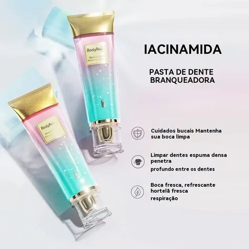 Ilumine seu sorriso em 7 dias ✨ Creme dental clareador com niacinamida - Diga adeus às manchas e aos dentes amarelados, sorria com confiança!