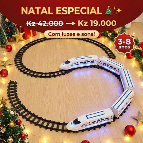 🚄 Trem Elétrico Realista com Trilhos – O presente perfeito para crianças curiosas! 🎁