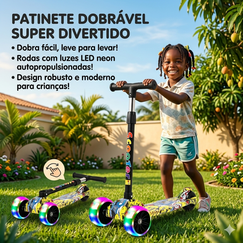 🛴🎁 Presente Perfeito para Crianças | Patinete Infantil com Rodas Luminosas 🌈✨ Dobrável e Fácil de Levar 👜🔄 Seguro e Estável para Brincar sem Preocupação 🔒👶