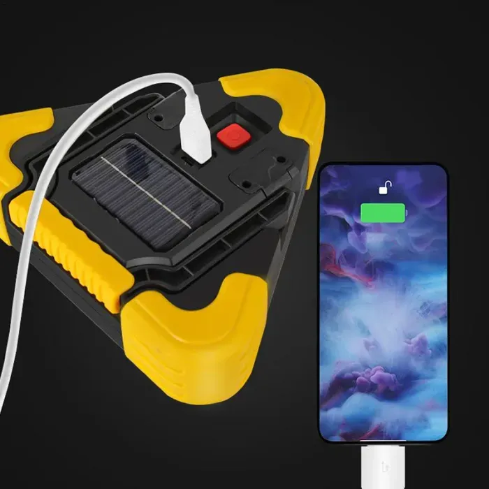 💡 Luz De Aviso Triangular 3 Em 1: LED Vermelho Com 4 Modos, Ilumina + Alerta, Bateria De 6400 mAh, Carregamento Solar, Compacta E Fácil De Usar.