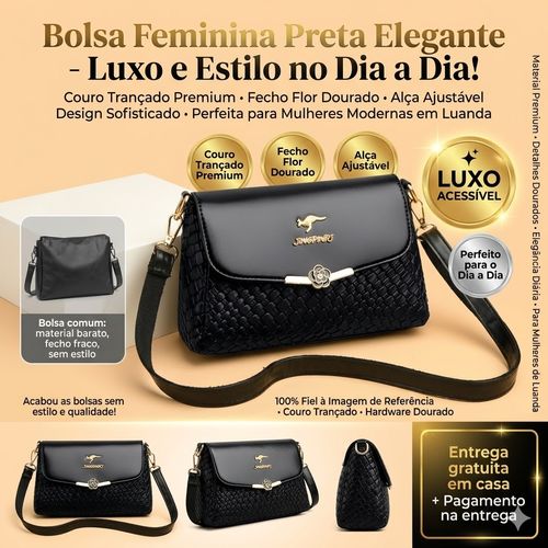 🌟👜 Bolsa Preta de Luxo com Acabamentos Dourados - Qualidade e Moda em Um Só