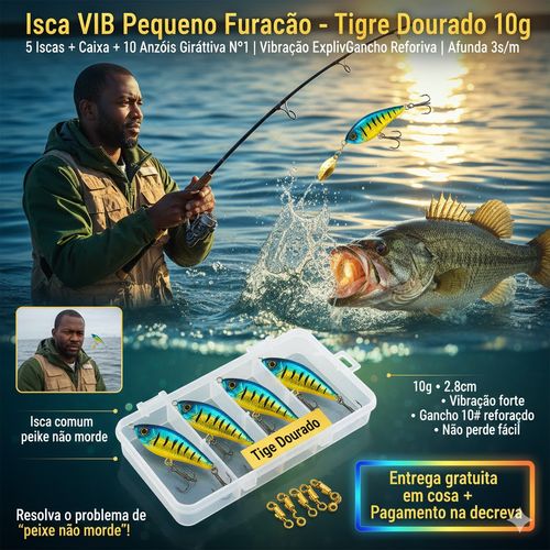 🔥🎣 Isca VIB Tigre Dourado 10g — 5 Iscas + 1 Caixa GRÁTIS + 10 Pinos Nº1 🐟⚡