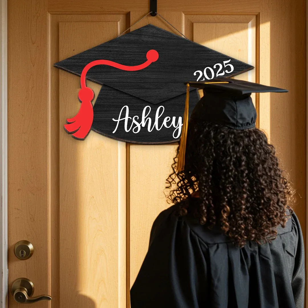 Personalized Graduation Door Hanger 2026 Graduation Gift - Wooden Grad Cap Sign