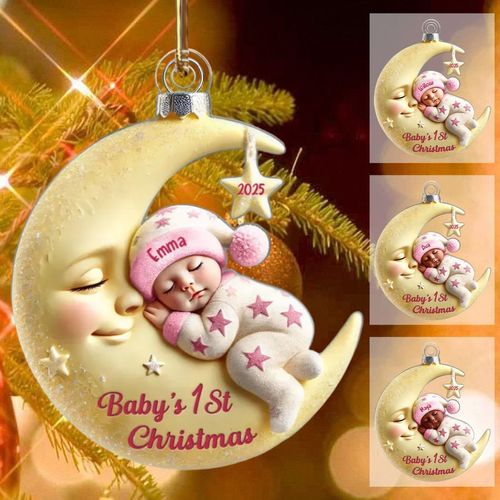 Baby On Moon Keepsake Gift - Personalized Acrylic Ornament