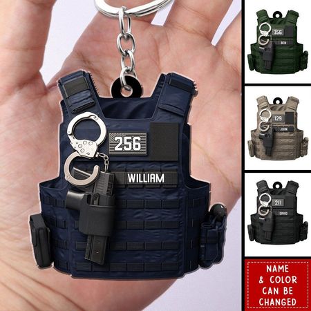 Personalized acrylic keychain with bulletproof police vest