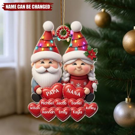 Christmas Grandparents With Grandkids  Names Heart - Personalized Christmas Acrylic Ornament