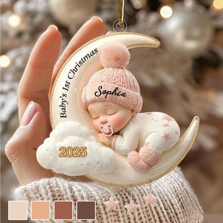 Personalized Christmas decorations for your baby's first Christmas, acrylic moon keepsake.