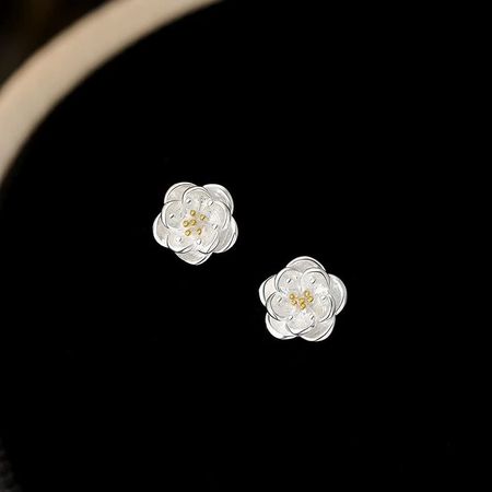S999 Sterling Silver Earrings With White Camellia-Elegant Blooming, Customizable