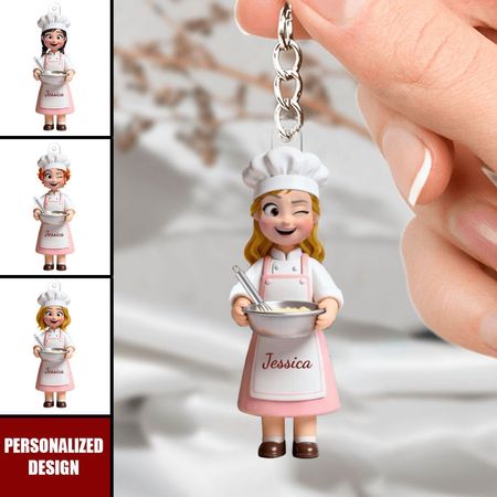 Custom acrylic keychain featuring the baking girl—sincere gifts for baking lovers