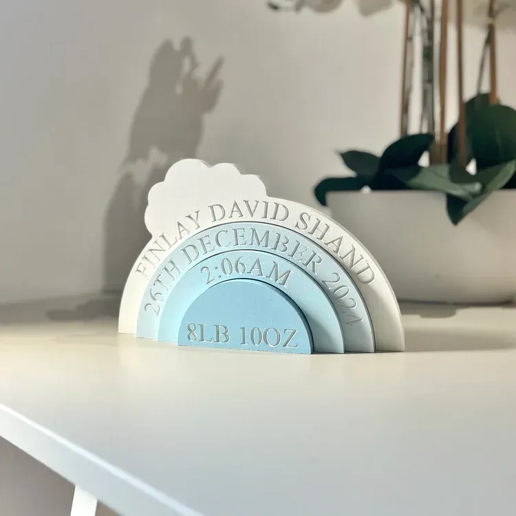 Personalized Cloud Rainbow Stacking Blocks — Creative Birth Record Keepsake
