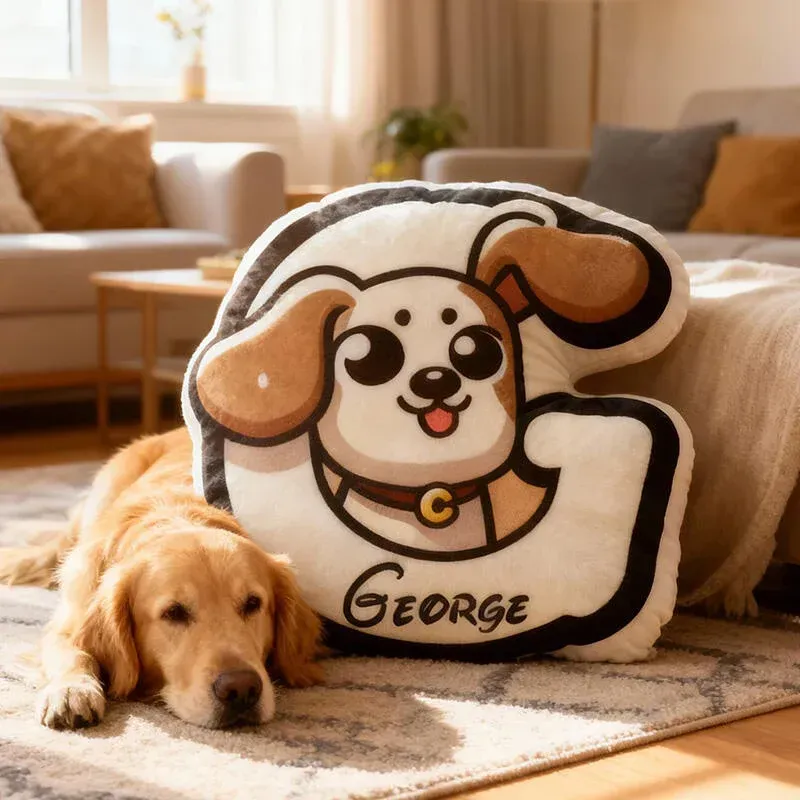Personalized Cartoon Dog Letter Pillow