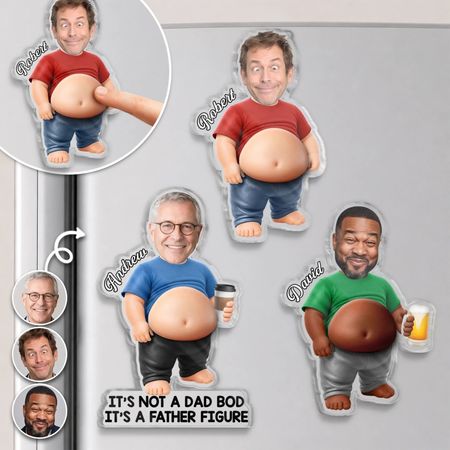 Custom Photo Dad Bod Belly Squishy Acrylic Fridge Magnet – Personalized Father's Day Funny Gifts For Dad, Grandpa – Taste Testing Is A Dad Duty