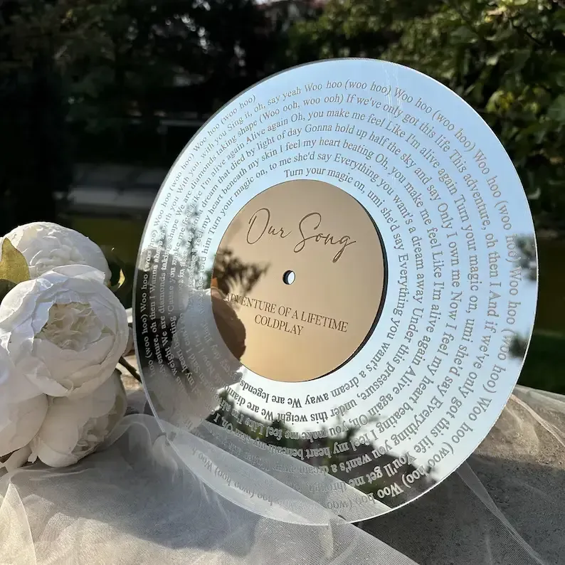 Custom Mirrored Acrylic Song Lyrics Plaque – Personalized Vinyl Record Keepsake-Equipped with a stand