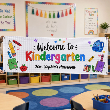 Personalized Classroom Welcome Banner – Custom Teacher Name Back to School Classroom Decor