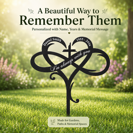Personalized Infinity Heart Memorial Garden Stake – Custom Name, Years & Memorial Quote