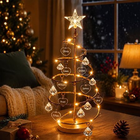 Personalized Family Name Illuminated Christmas Tree – Custom 1–10 Names Tabletop Holiday Decoration